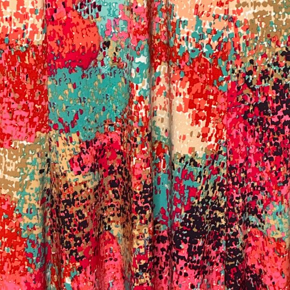 Vibrant Abstract Midi Dress Womens 16 V-Neck Faux Wrap Stretch Office Party - Picture 9 of 10